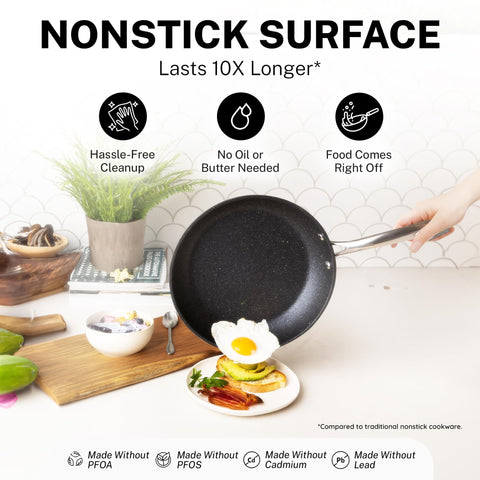 Granitestone sartén 10 pulgadas con distribución uniforme del calor.