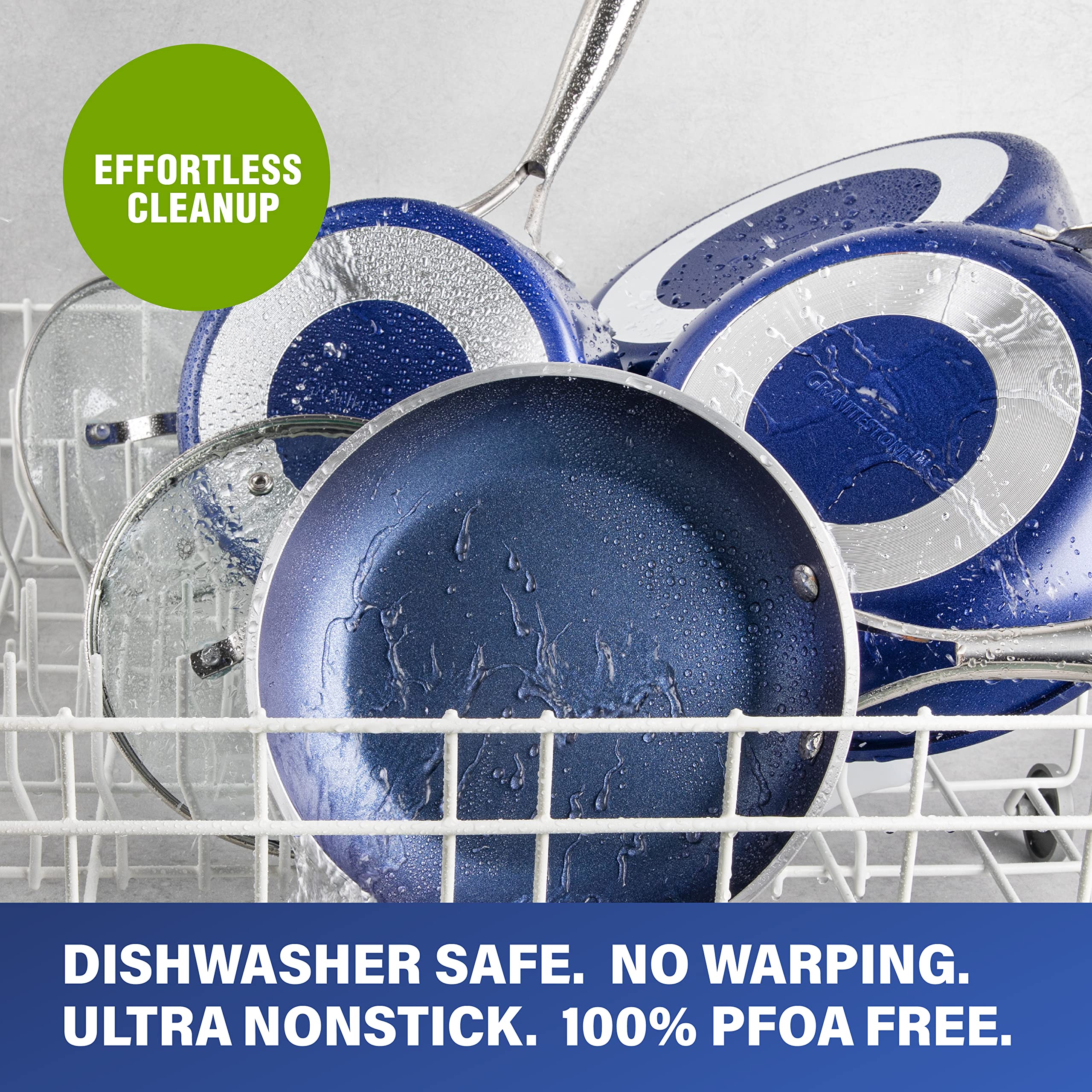 Granitestone sturdy blue handle provides comfortable grip during cooking