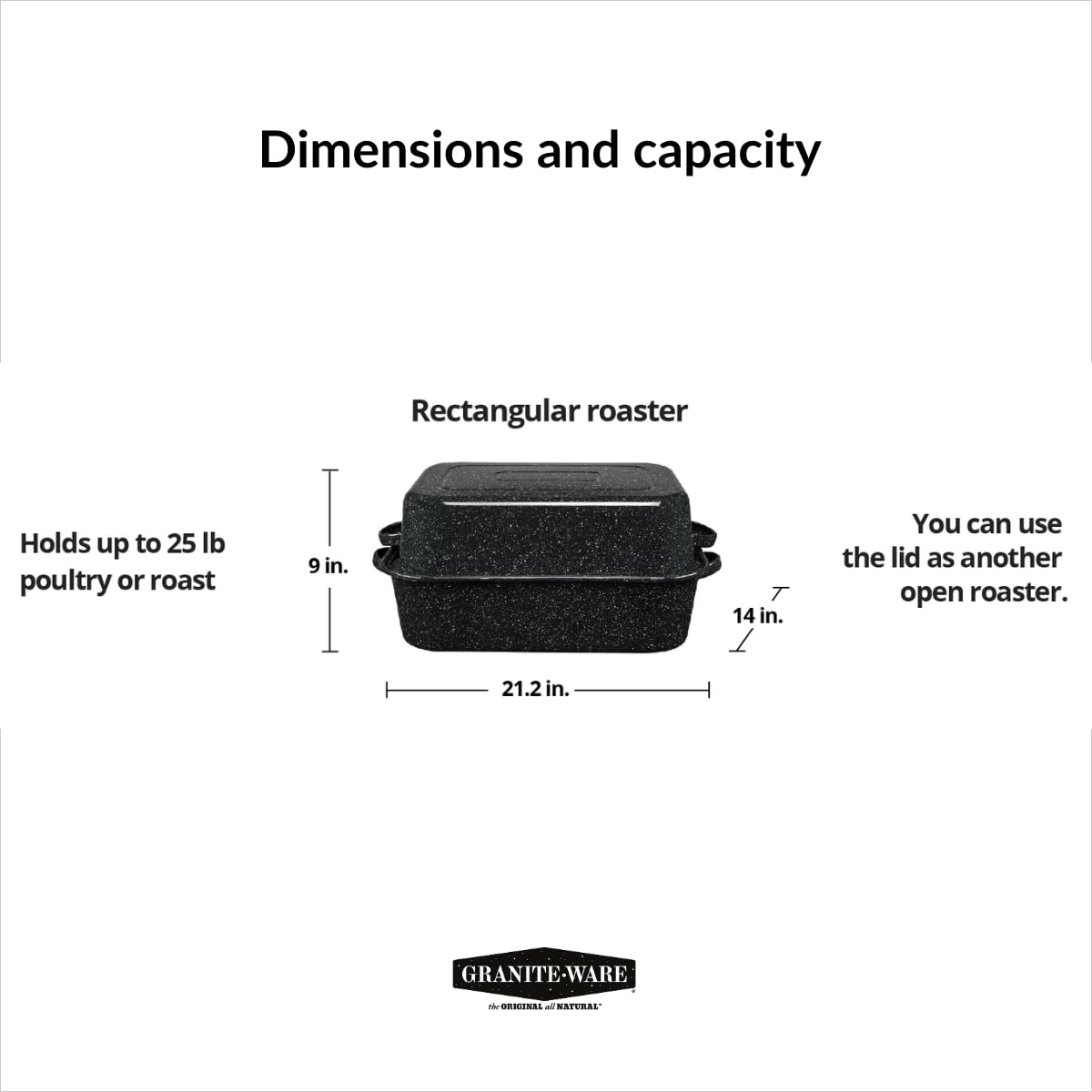 Granite Ware lid doubles as a separate roaster for versatile cooking options.