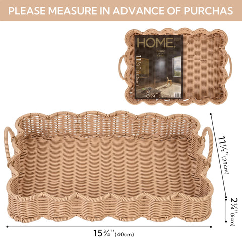 GRANNY SAYS scalloped-edge rectangle wicker tray with double handles for easy carrying.