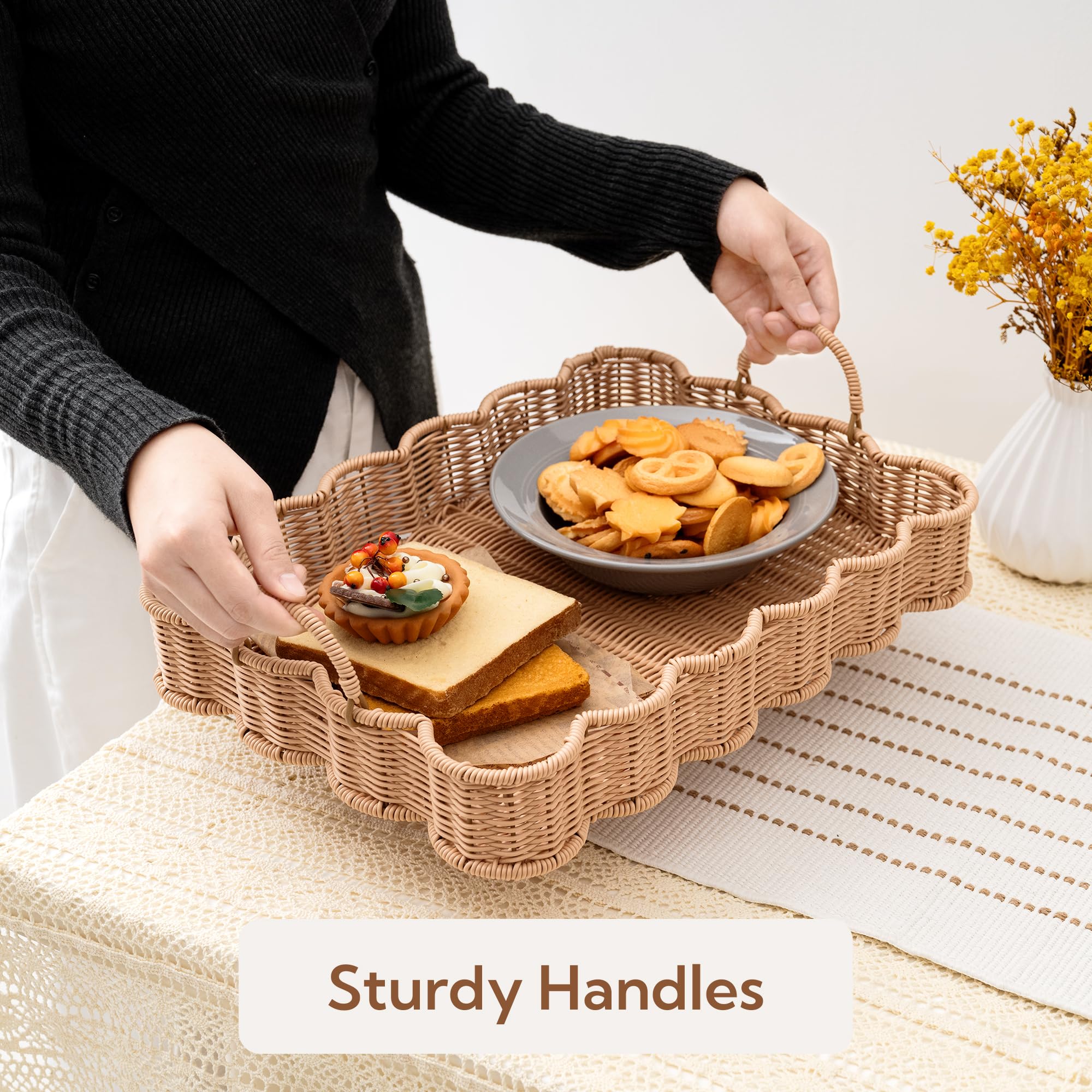 GRANNY SAYS scalloped-edge rectangle wicker tray textured finish adds rustic charm.