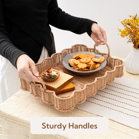 GRANNY SAYS scalloped-edge rectangle wicker tray textured finish adds rustic charm.