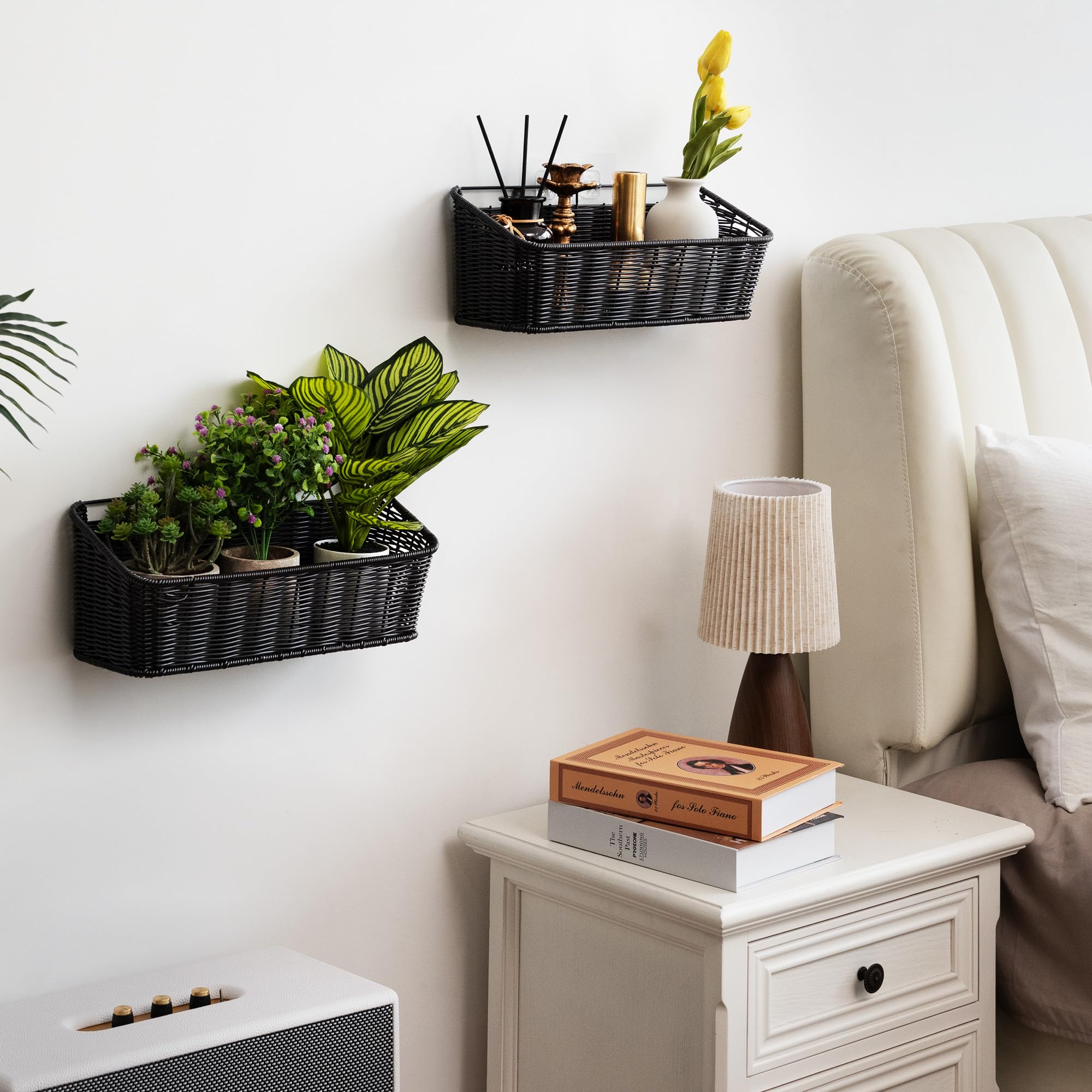GRANNY SAYS wicker hanging basket black finish suits modern spaces.