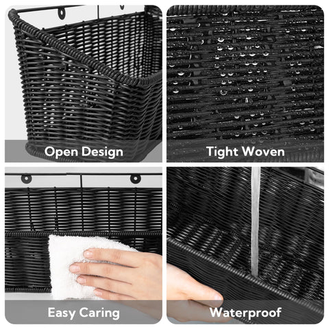 GRANNY SAYS wicker hanging basket mounted with screws on wall.