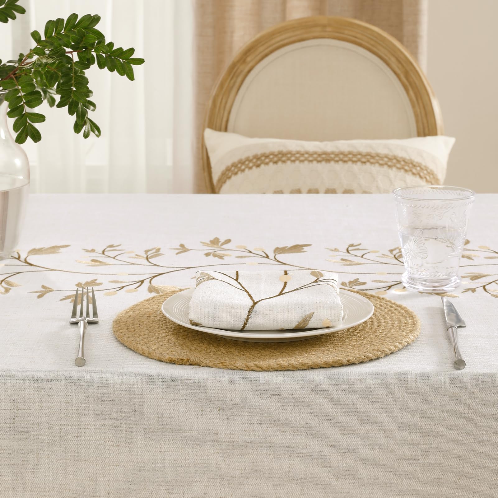 Handcrafted tassel edges on GRASiMOSY tablecloth emphasize craftsmanship and charm
