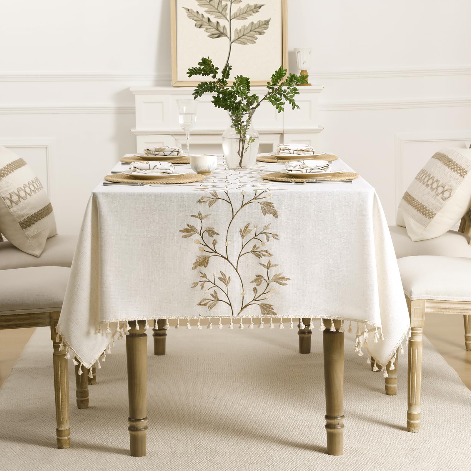 GRASiMOSY spring tablecloth rectangle with boho linen and tassels enhances dining ambiance