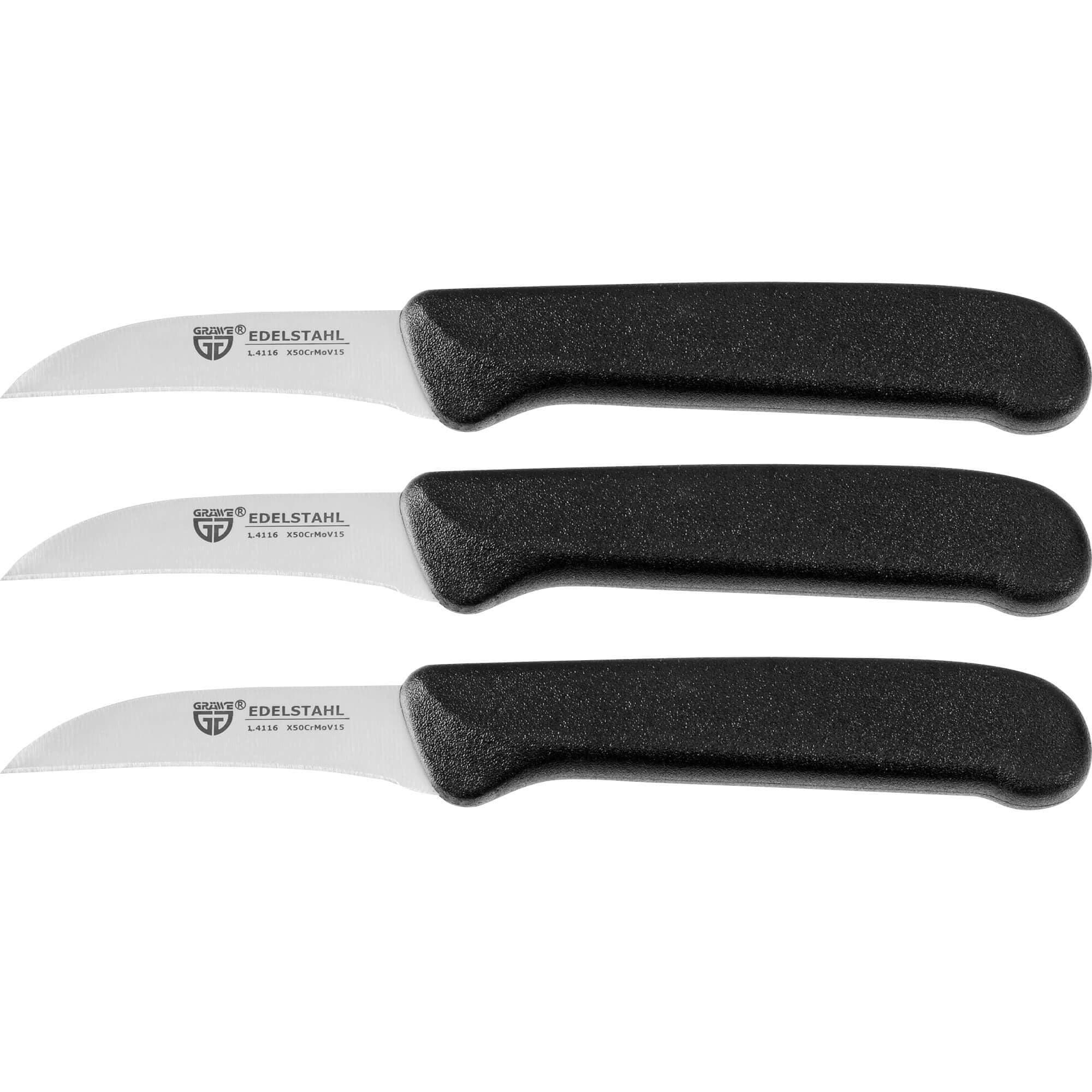 GRÄWE fruit knife set with stainless steel blades and black handles for precise prep