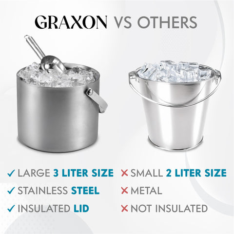 GRAXON silver ice bucket closeup showcasing premium finish.