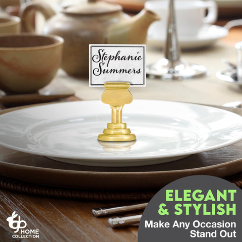 Gray Bunny gold sign holders elevate receptions and banquets with refined style.