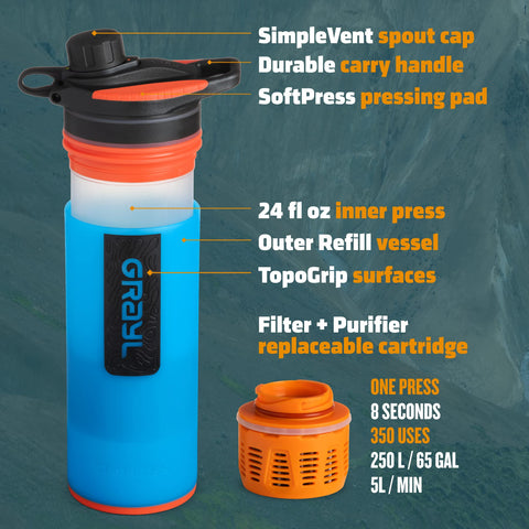 GRAYL GeoPress cartridge and filter in close-up for water
