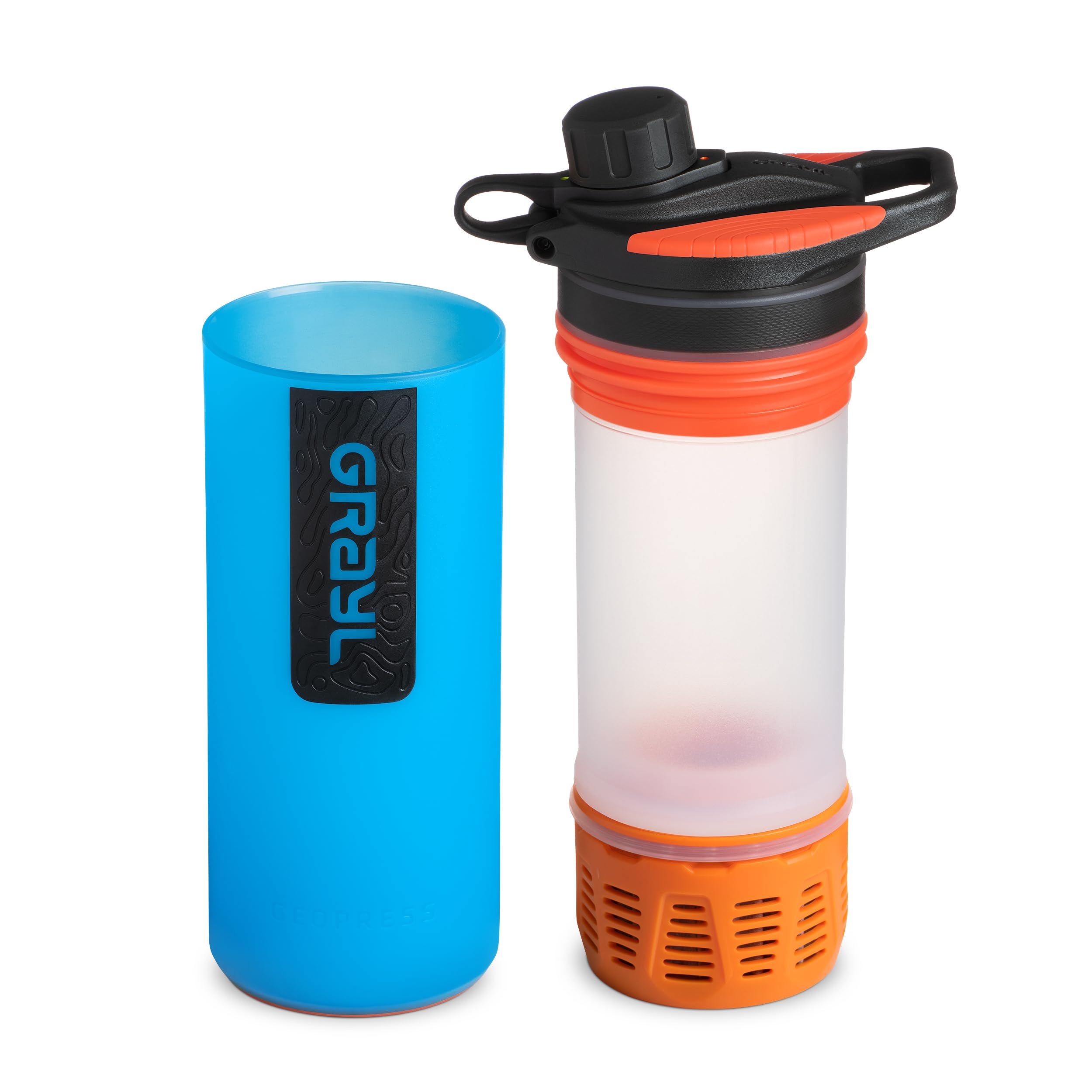 GRAYL GeoPress bottle side view highlights compact hiking companion