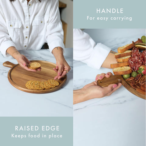 Grazerie ergonomic handle enables safe, effortless transport from kitchen to table.