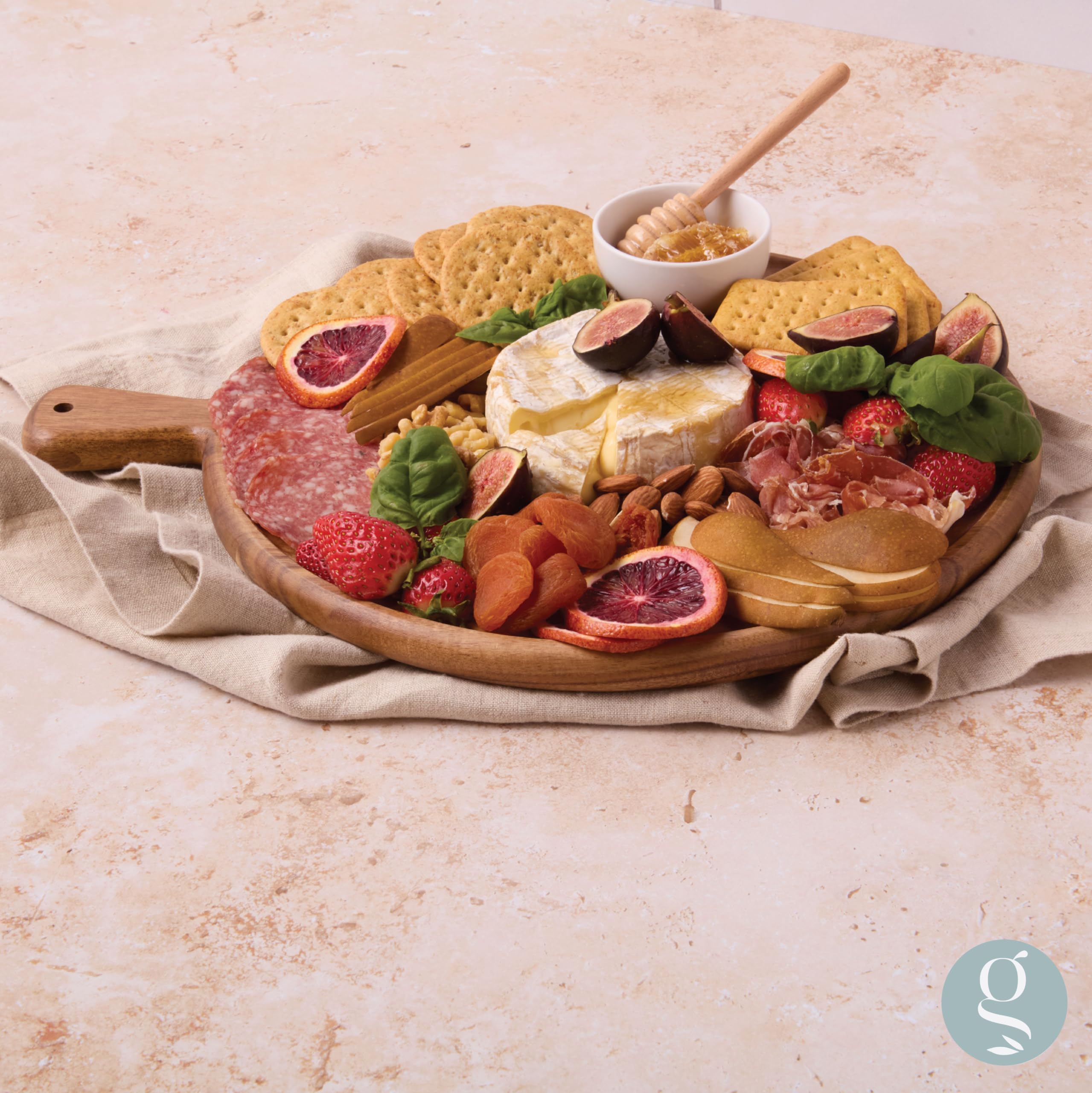 Grazerie rich acacia grain pattern adds natural beauty to kitchen or table.