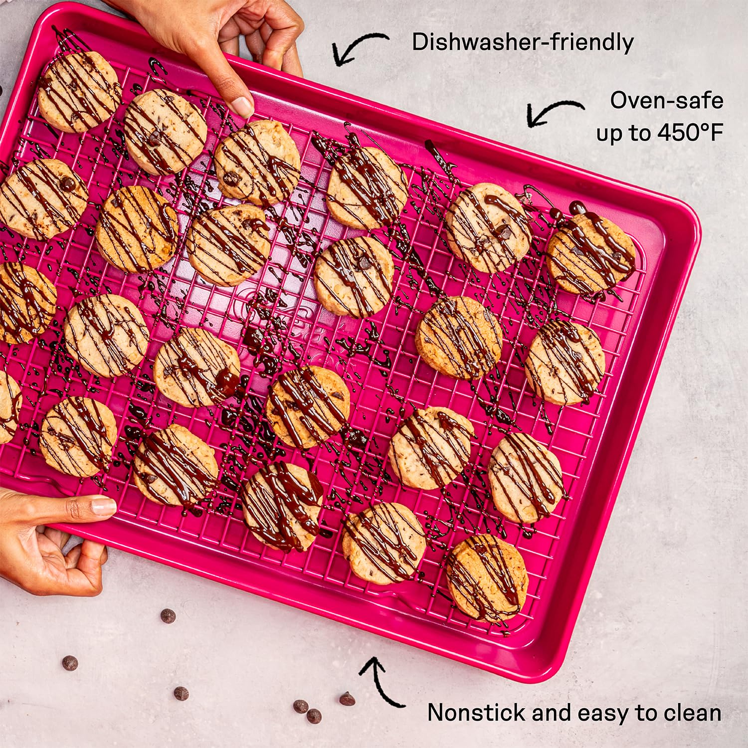 Great Jones Big Chill on a half-sheet pan for versatile cooling and crisp results