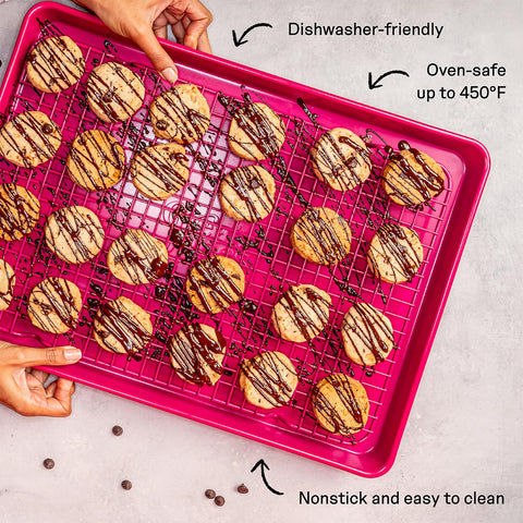 Great Jones Big Chill on a half-sheet pan for versatile cooling and crisp results