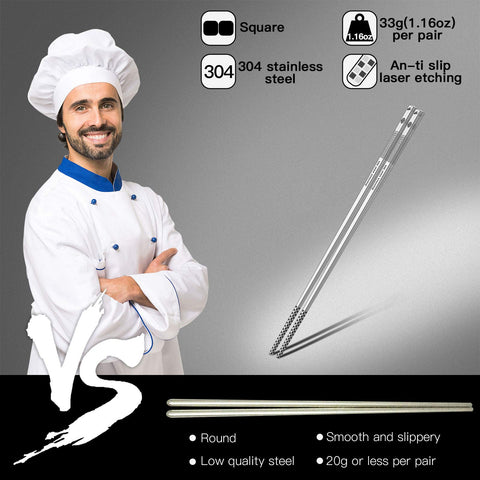 Greatamzor 304 stainless steel chopsticks, durable for daily cooking and serving.