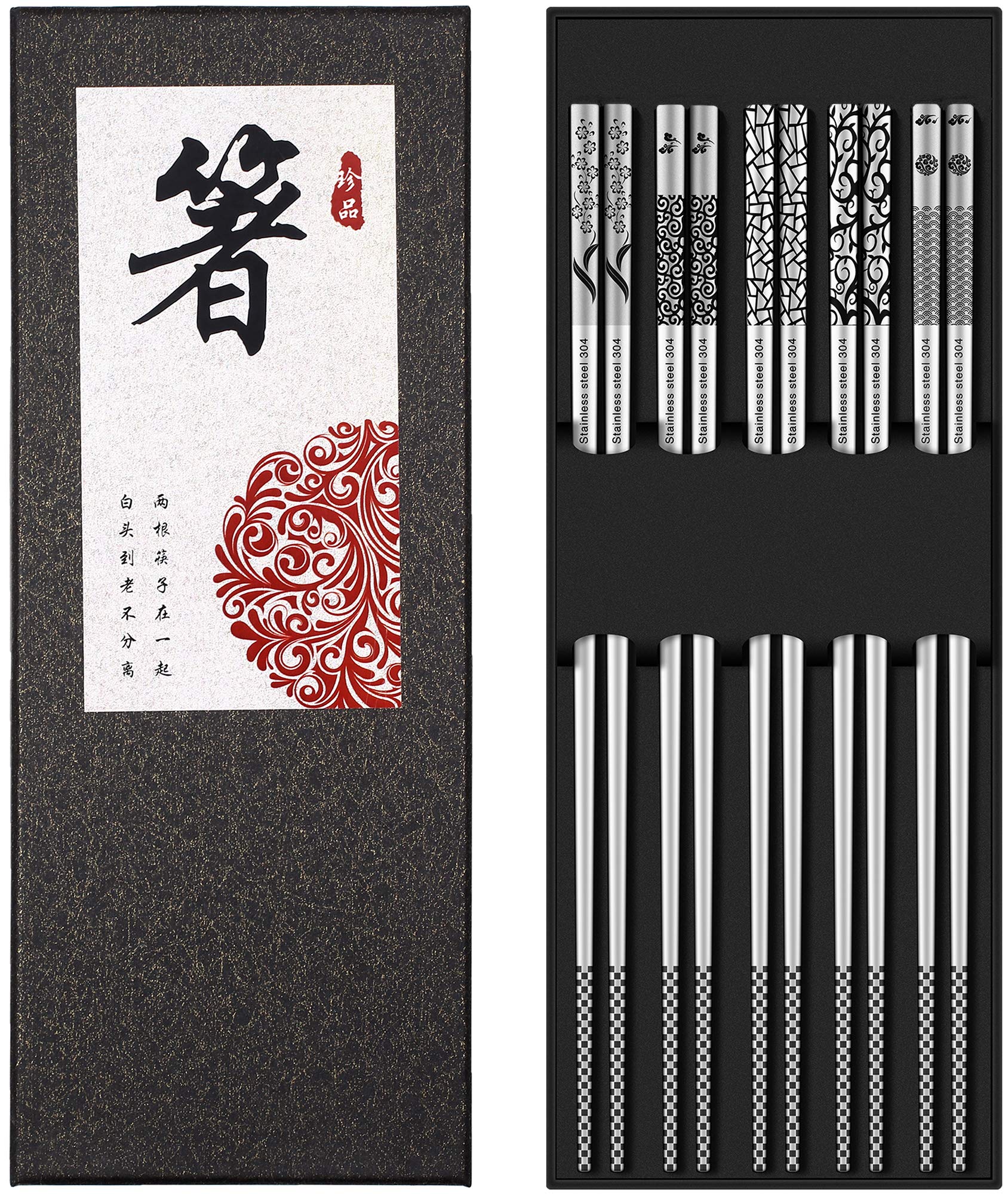 Greatamzor metal chopsticks with anti-slip tip for secure gripping.
