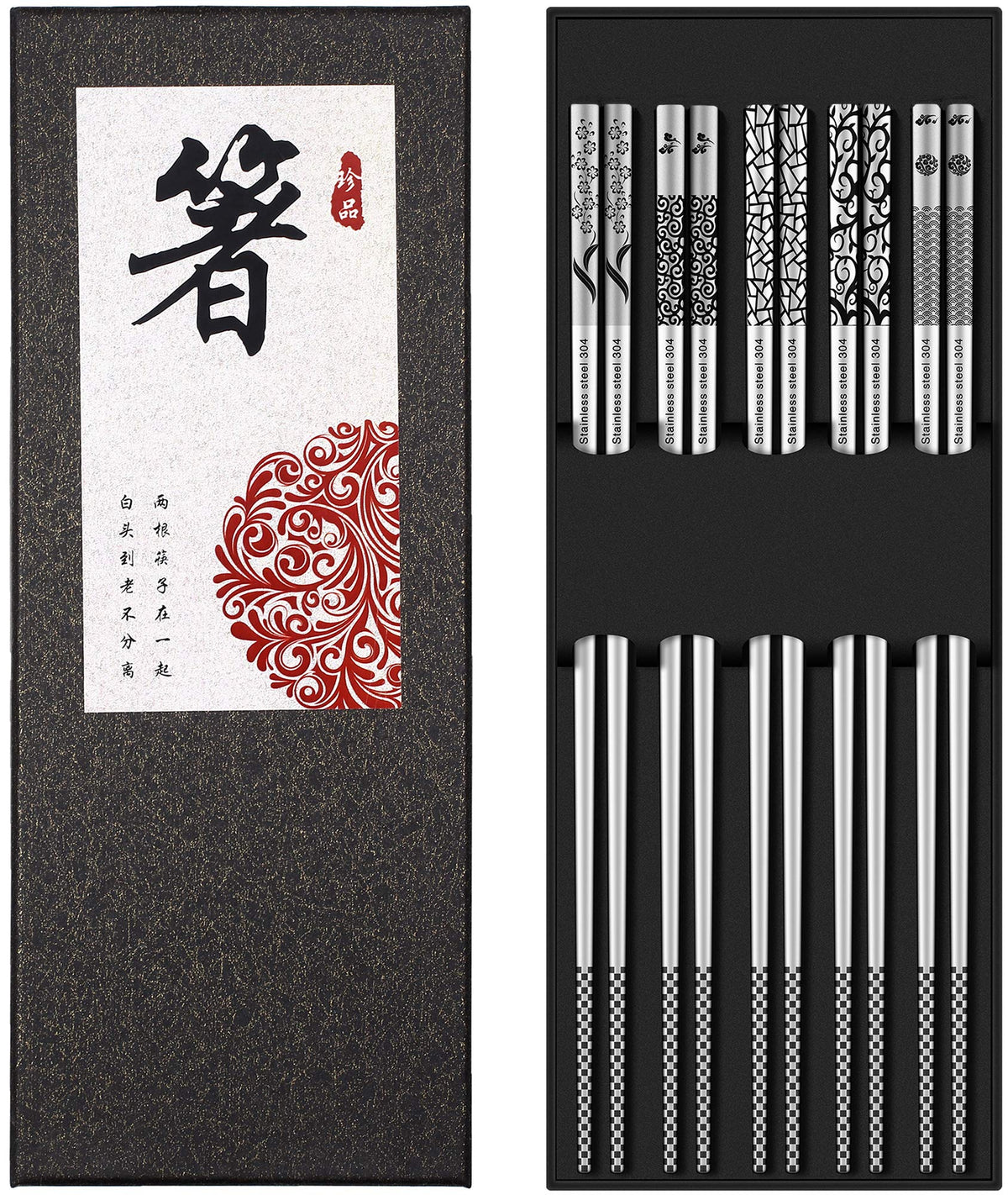 Greatamzor metal chopsticks with anti-slip tip for secure gripping.