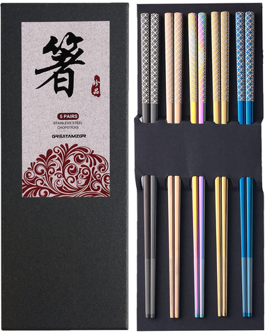 Greatamzor metal chopsticks multicolor set for stylish family meals