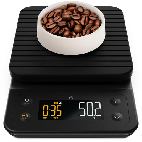 Greater Goods Coffee Scale with Timer front view showing clear readout for precise pour-over.
