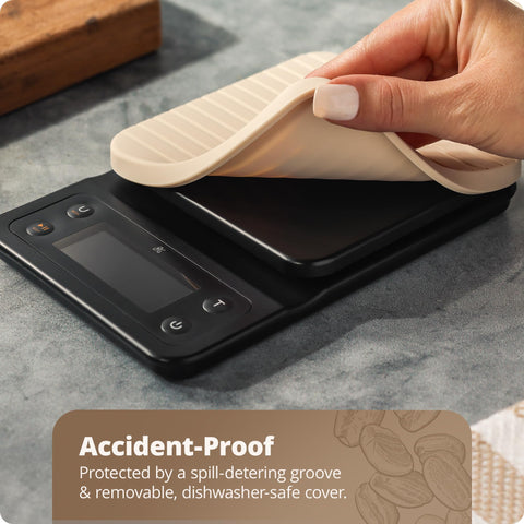 Greater Goods Coffee Scale with Timer, brew timer use, supports bloom timing.