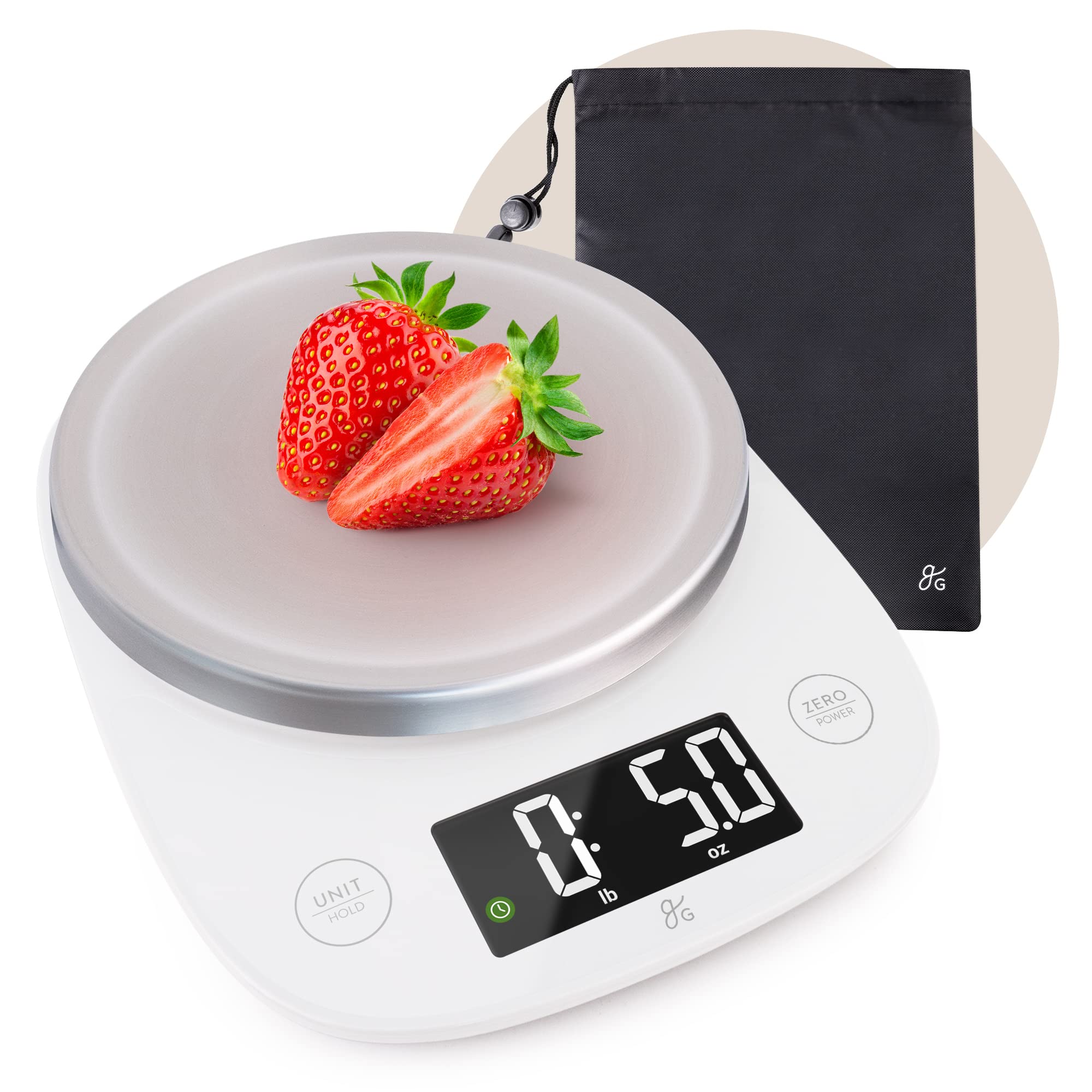 Greater Goods digital kitchen scale with LCD display for precise measurements at a glance
