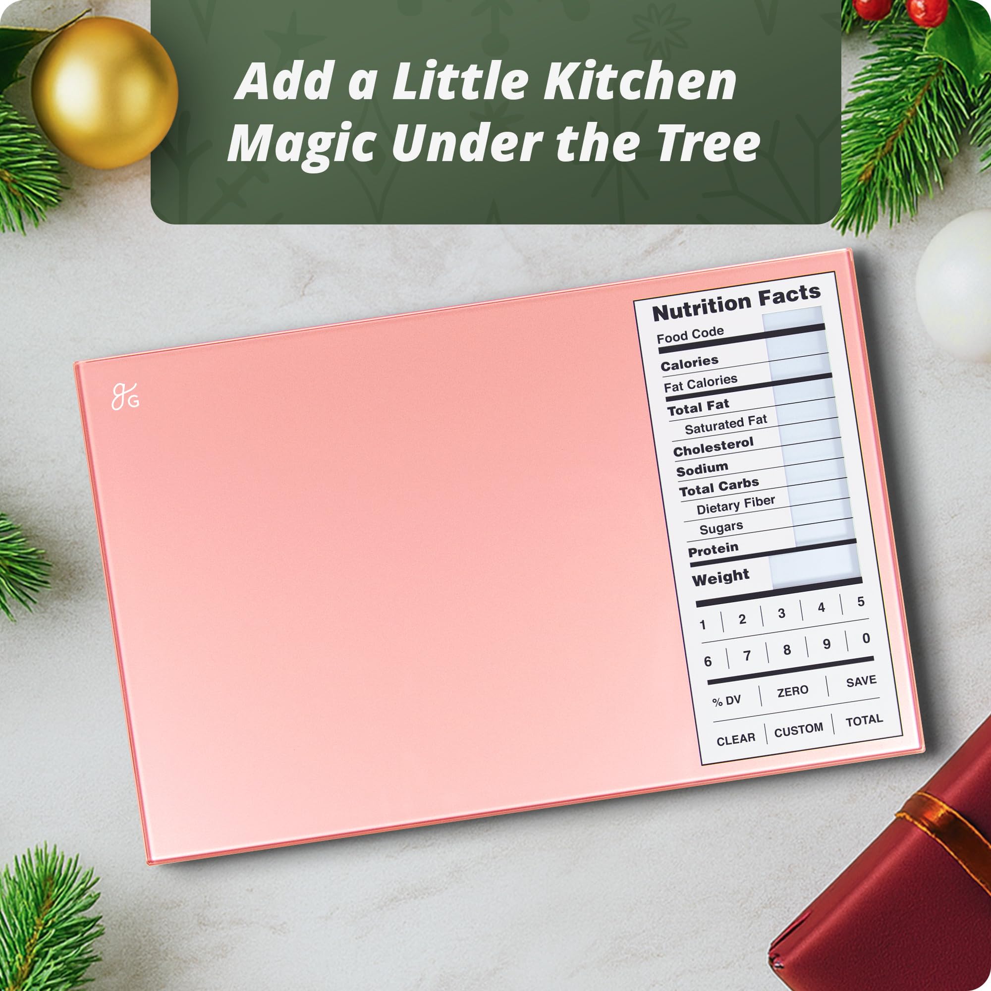 Greater Goods Digital Nutrition Scale display close-up with clear nutrition readouts.