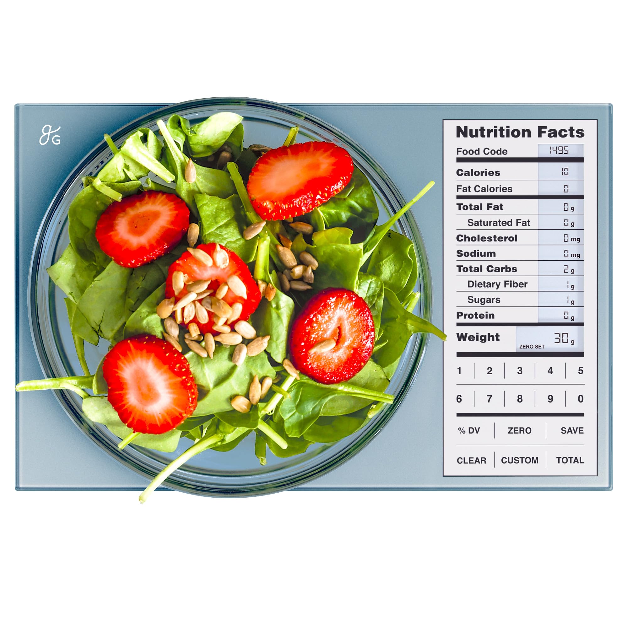 Greater Goods Digital Nutrition Scale front display for quick macro readings during meal prep