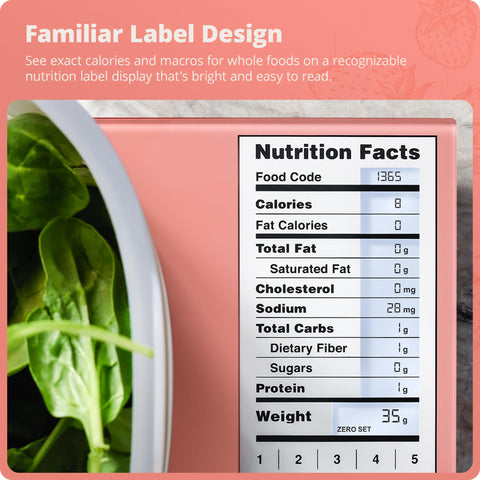 Greater Goods Digital Nutrition Scale glass surface for easy cleaning.