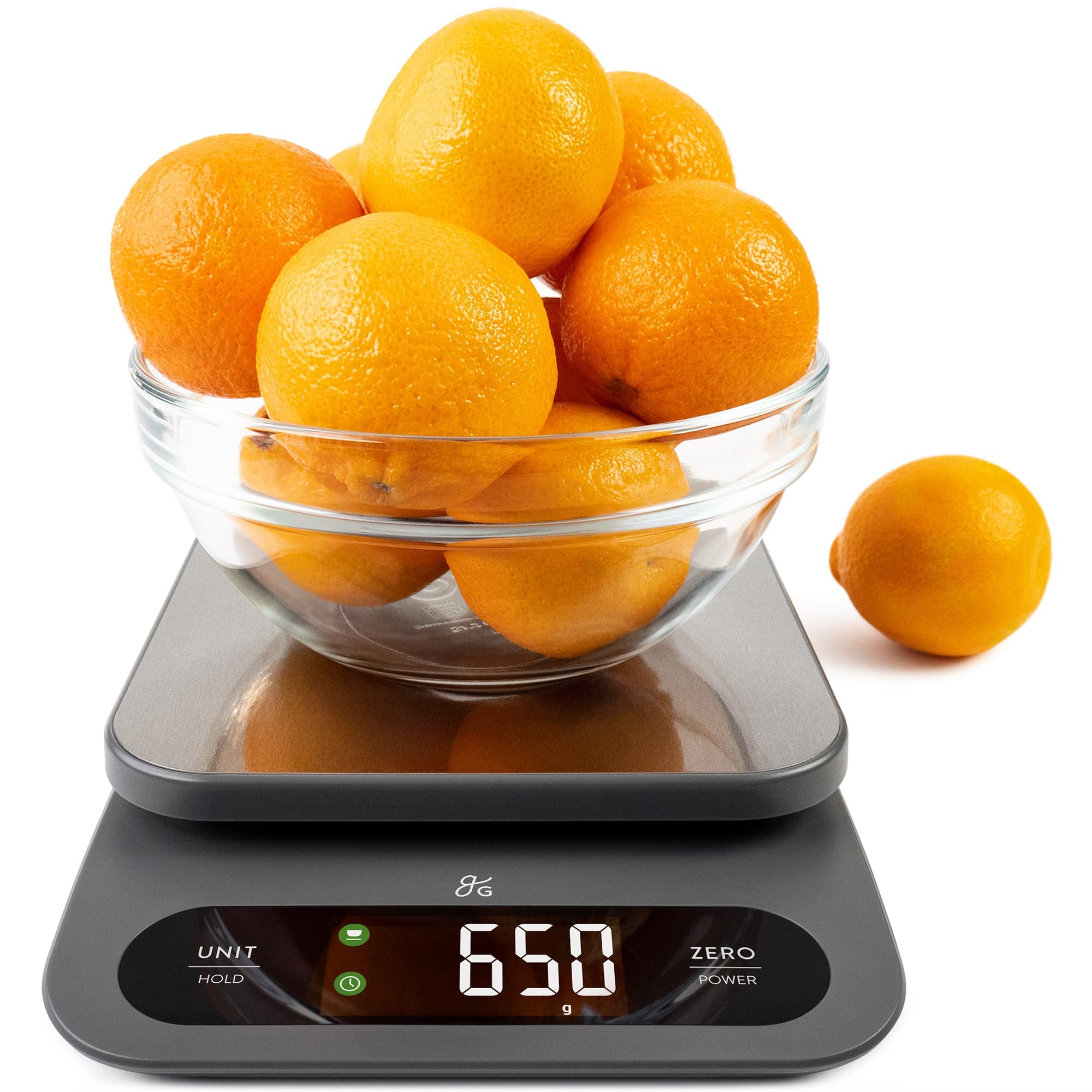 Greater Goods digital scale platform with high-contrast display for precise baking measurements.