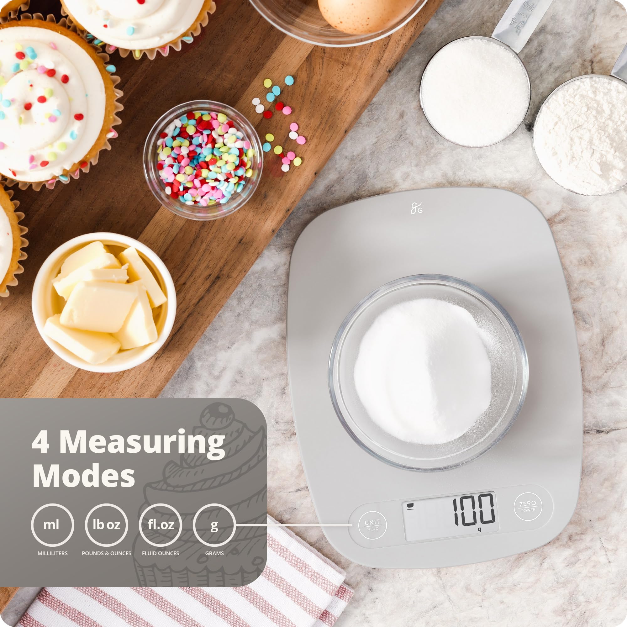 Greater Goods Food Scale digital display close-up for easy reading.