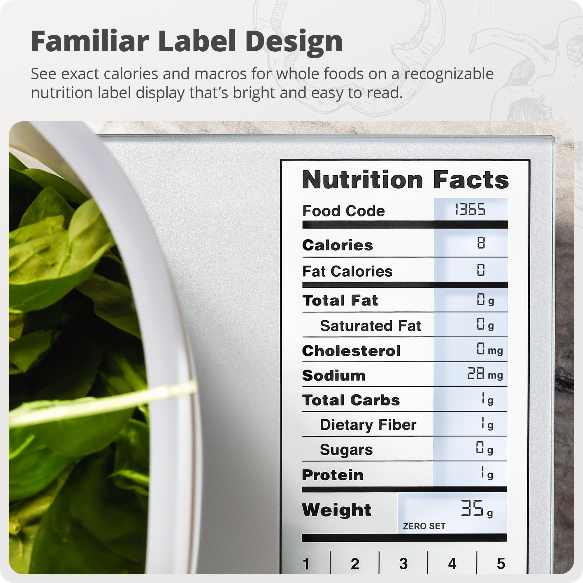 Macro tracking for 2,000 foods plus 99 custom entries on Greater Goods.