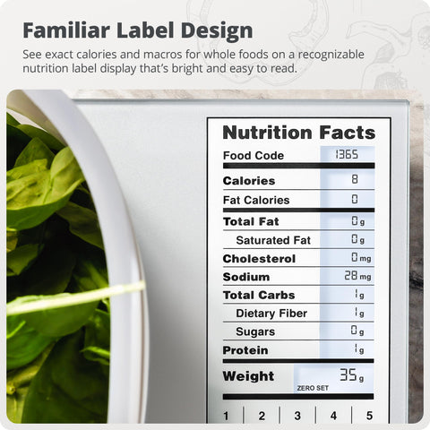 Macro tracking for 2,000 foods plus 99 custom entries on Greater Goods.