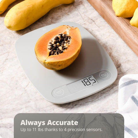 Greater Goods Food Scale side view highlighting portable kitchen companion.