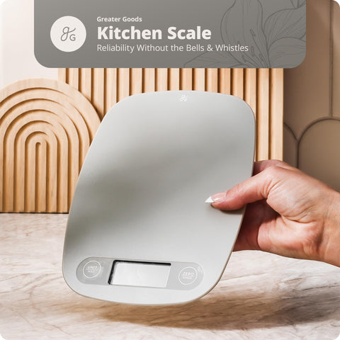 Greater Goods Food Scale ready for travel with protective portability.
