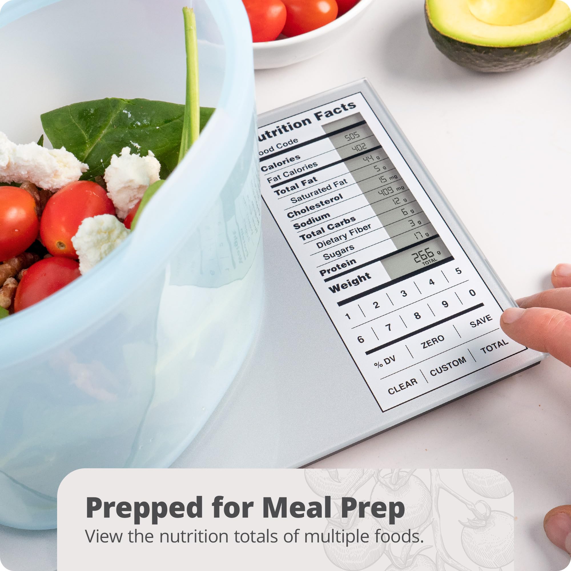 Greater Goods nutrition scale with food code booklet for quick lookups.