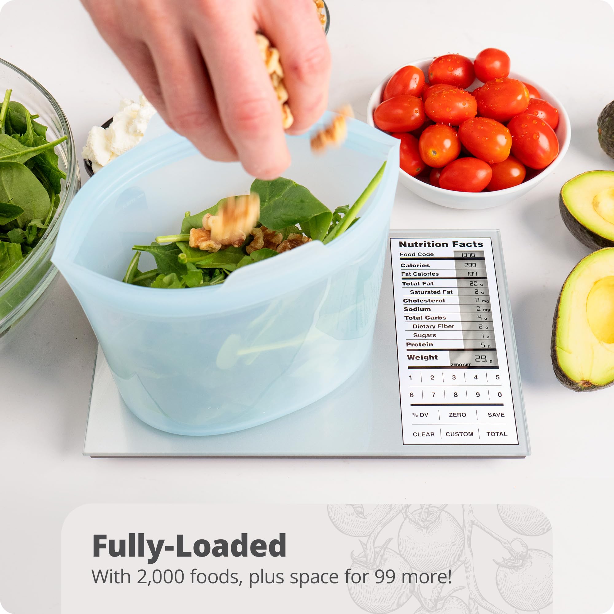 Greater Goods scale setup shown with the free companion app.