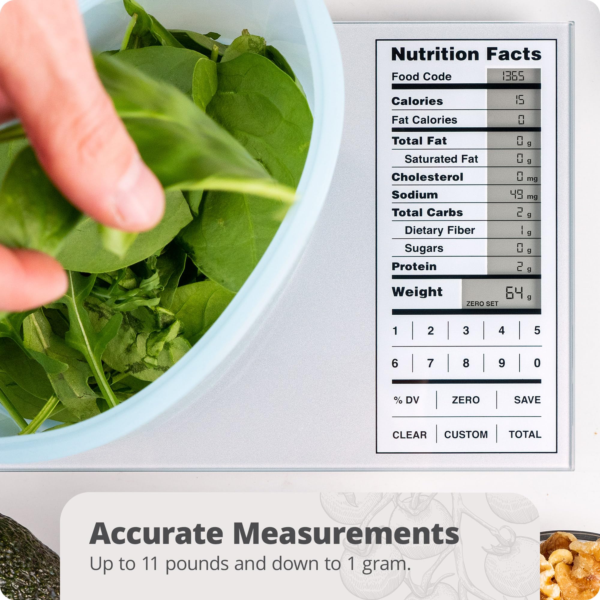 Greater Goods scale features a clean glass surface for easy cleaning.