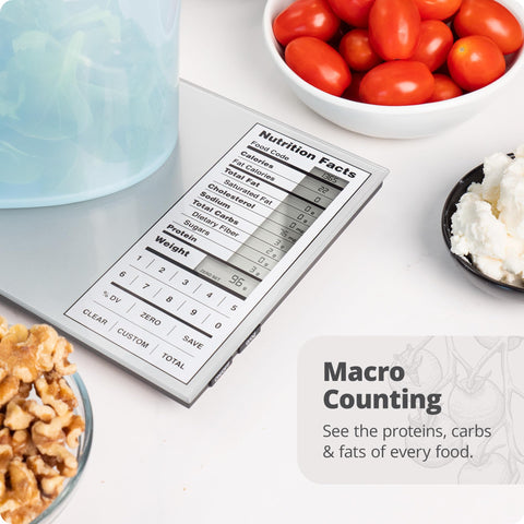Greater Goods scale shown beside a meal for planning portions.