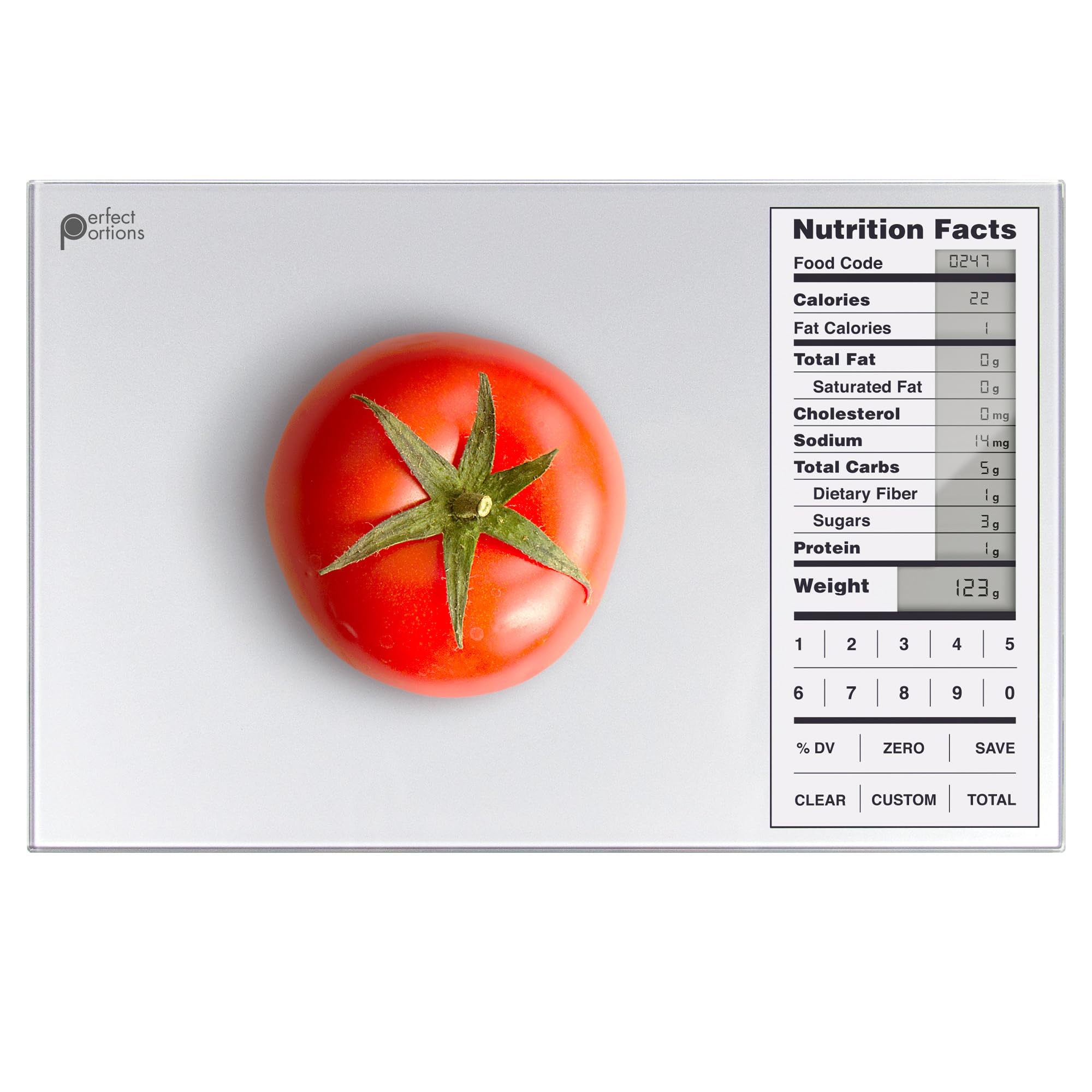 Greater Goods nutrition scale displays 0.1g precision for accurate portions.