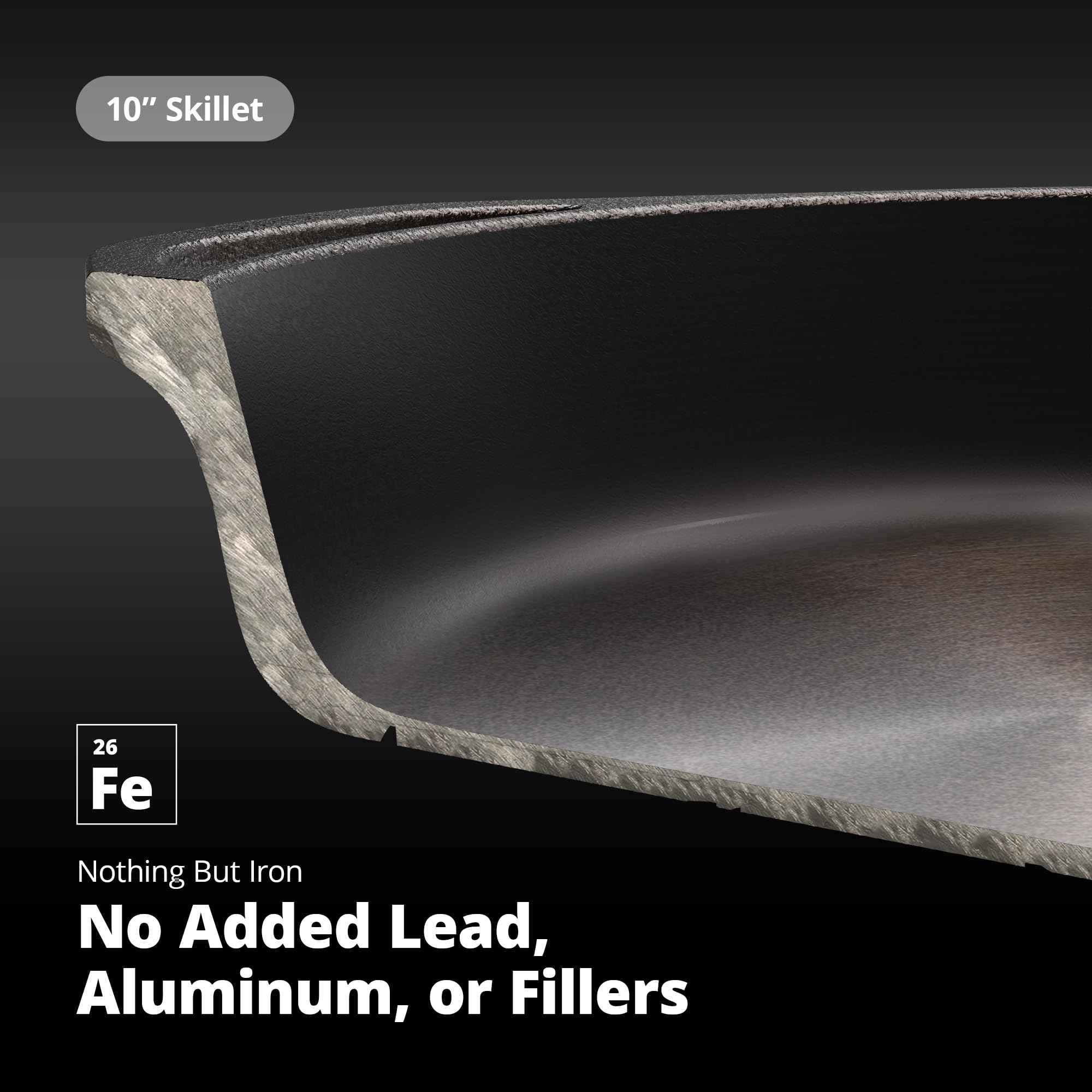 Greater Goods organically pre-seasoned skillet top-down view emphasizing smooth surface