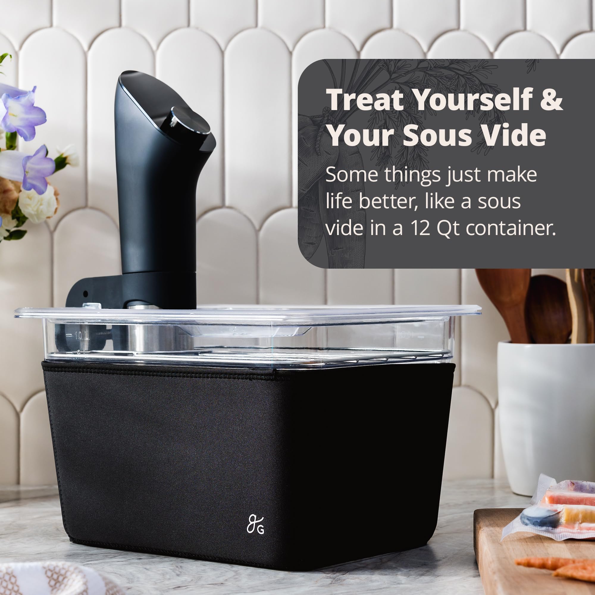 Greater Goods polycarbonate body and lid demonstrating sturdy, dishwasher-safe design.