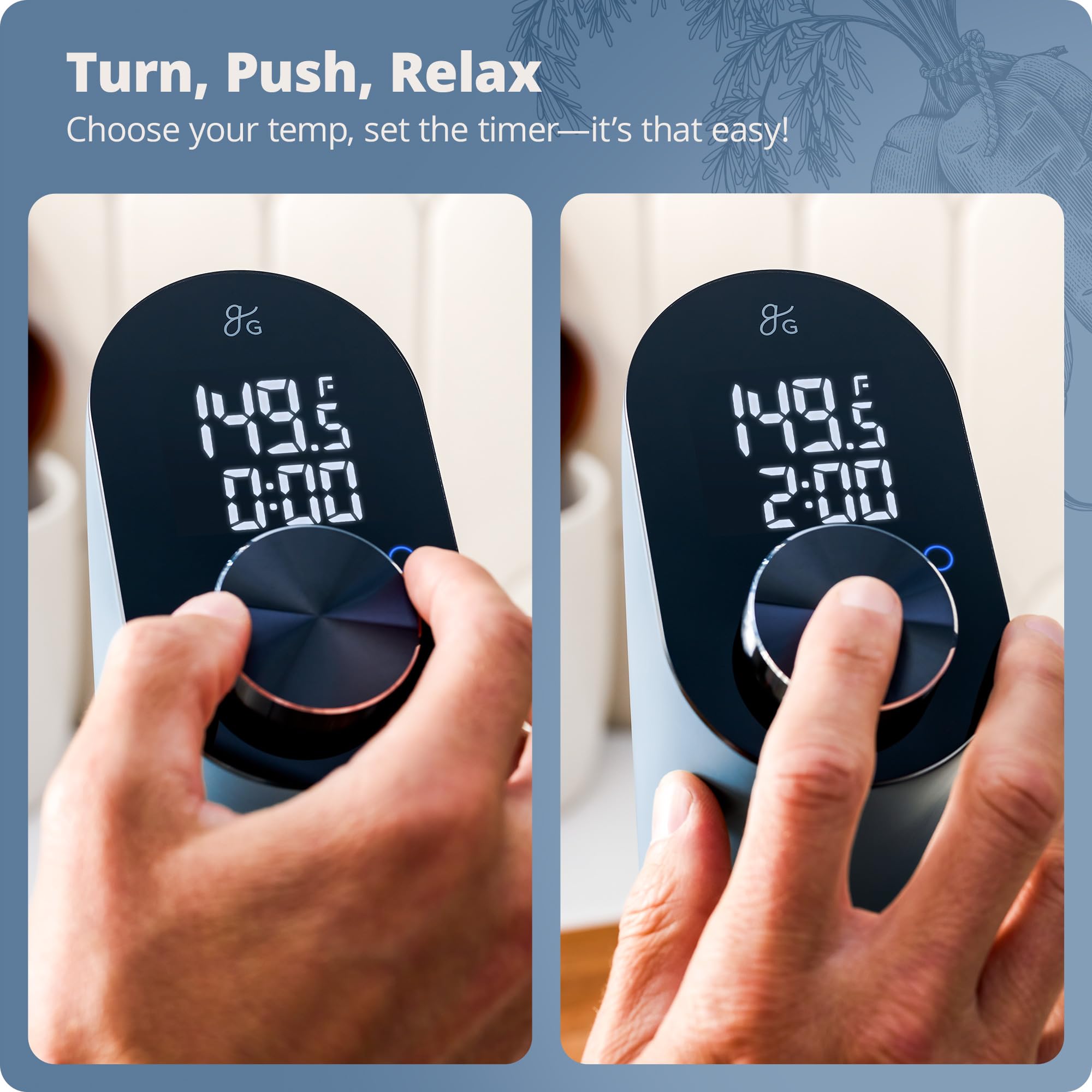 Intuitive dial controls for temperature and unit settings on Greater Goods.