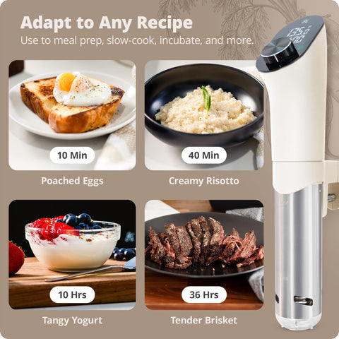 Greater Goods sous vide machine temperature range 68 to 203°F for versatile cooking.