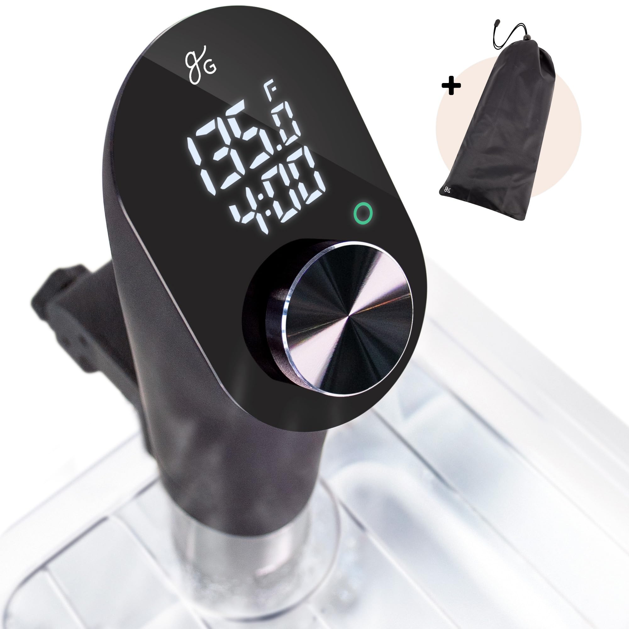 Greater Goods sous vide precision cooker front view for compact counter setup