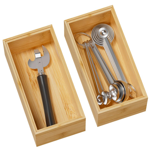 Greatseas bamboo drawer organizer with deep compartments for utensils and easy access.