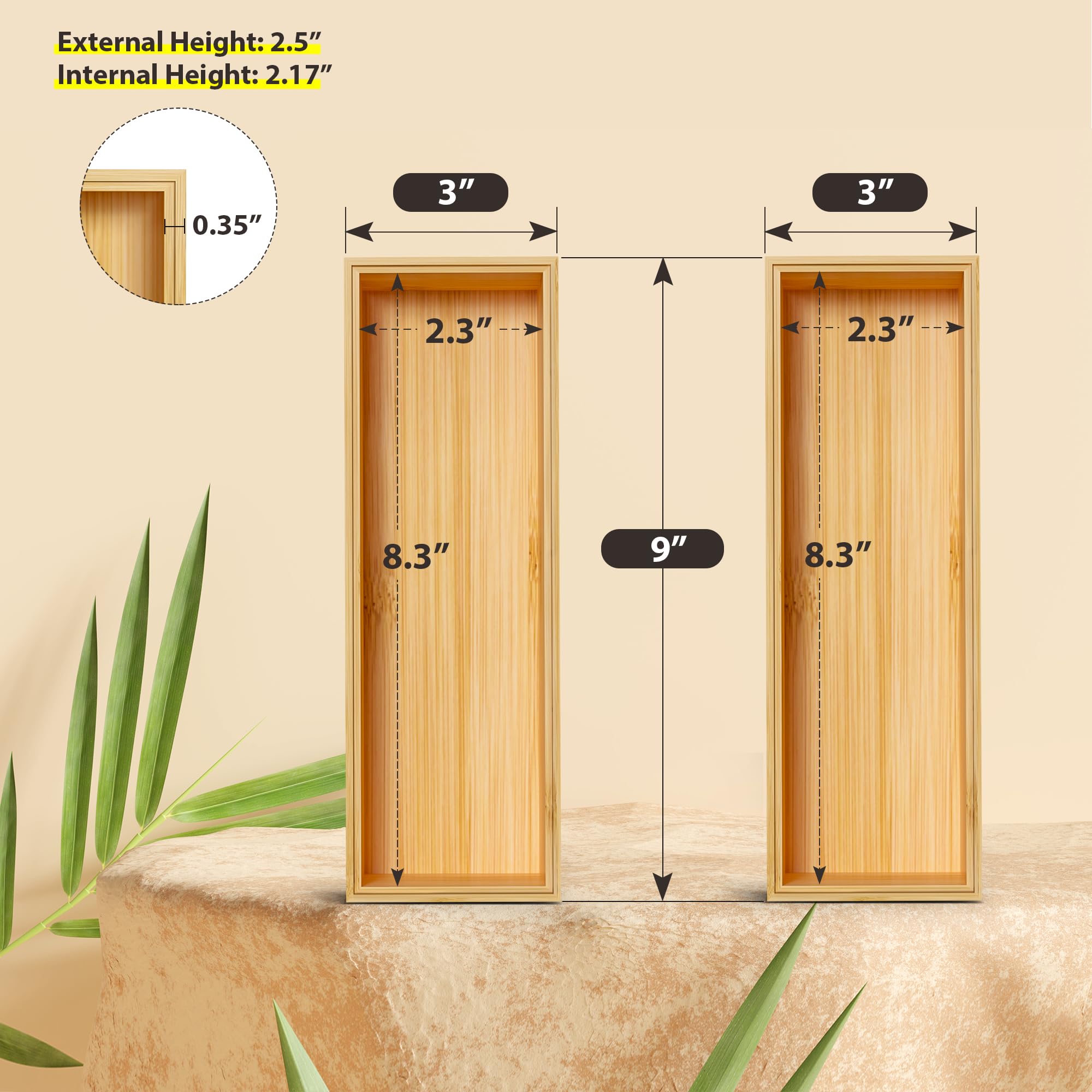 Greatseas bamboo utensil organizer with deep compartments for easy access.