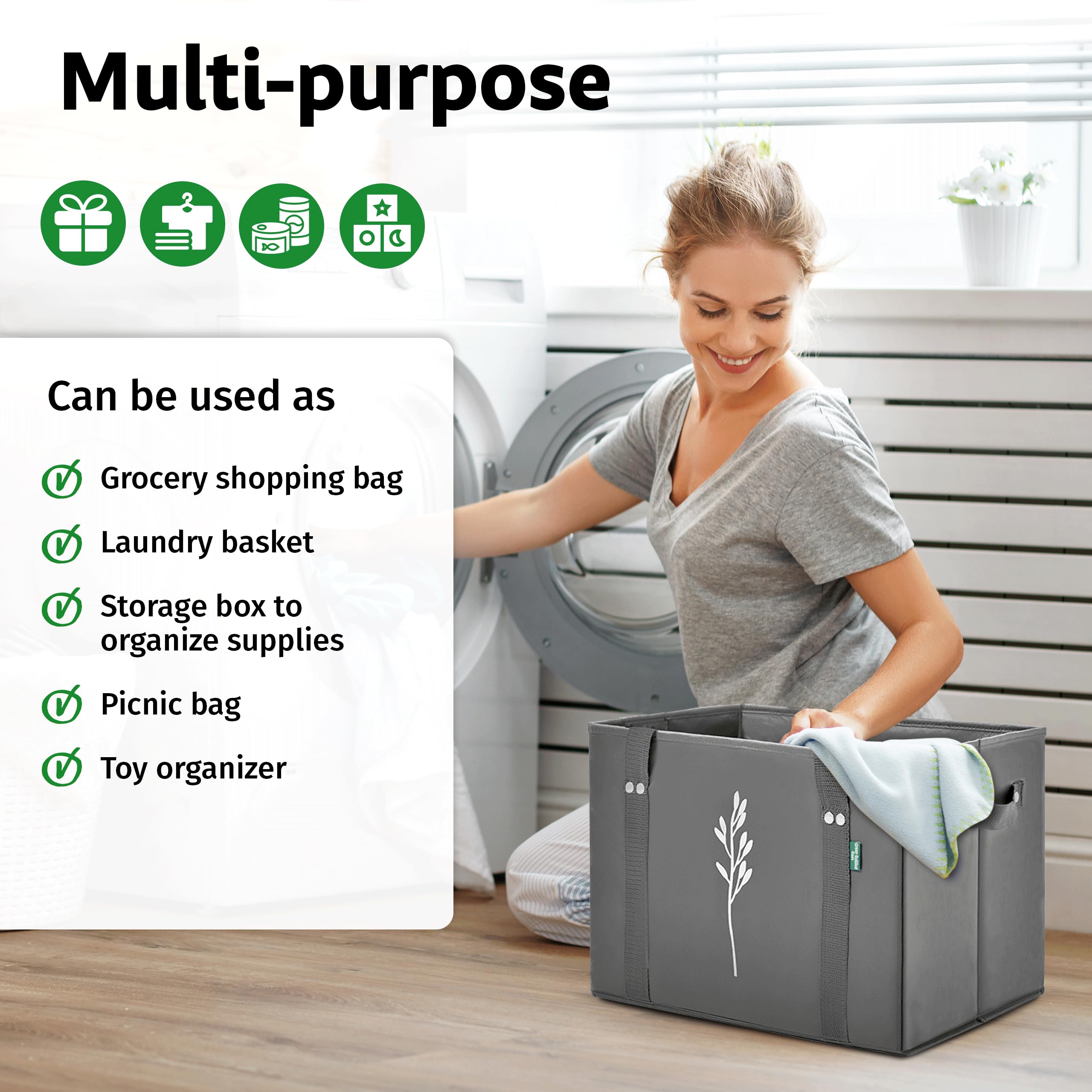 Green Bulldog Bags 65-lb capacity, handles built for heavy packages.