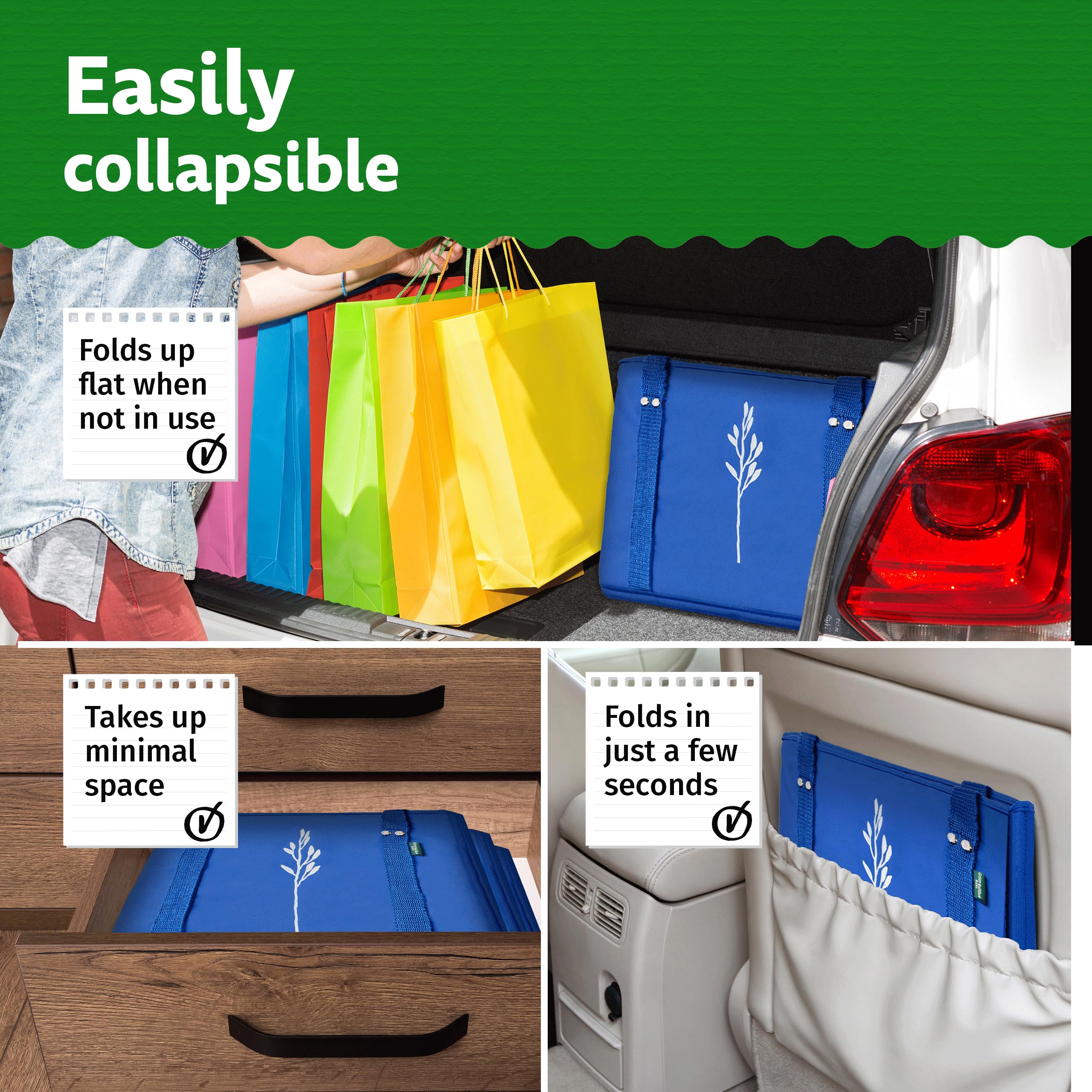 Green Bulldog Bags grocery-use-ready for supermarket trips or picnics.