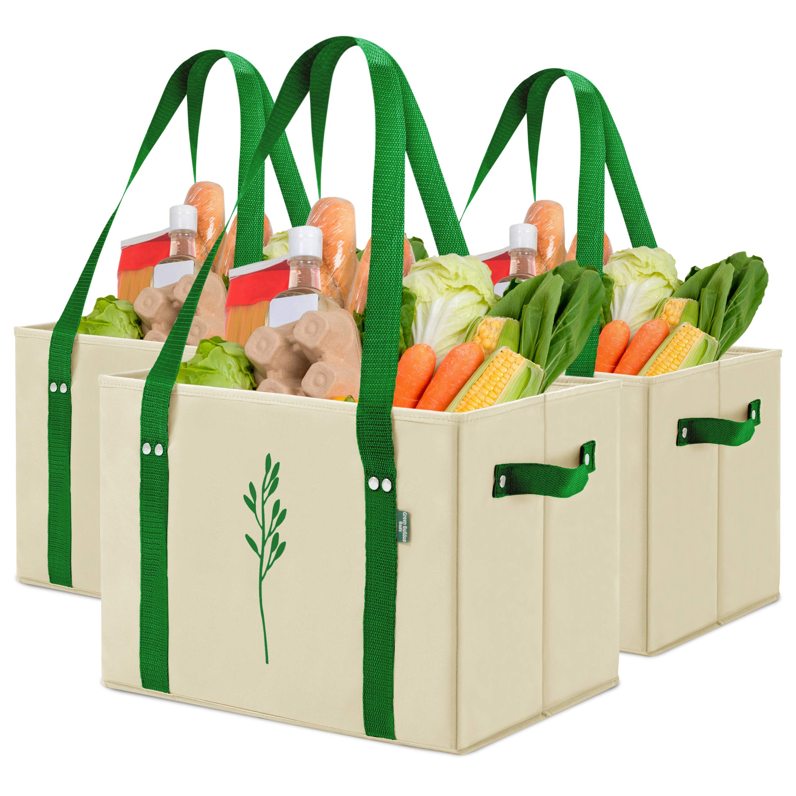 Green Bulldog Bags heavy-duty-65lbs capacity for groceries.